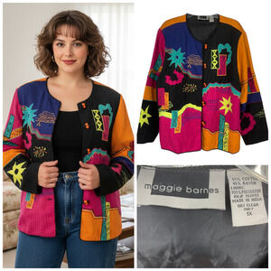 Vintage Maggie Barnes Plus Sz 1 X Colorful Embroidered Jacket Topper Art to Wear